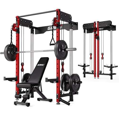 Image of WM3-V4 Folding Squat Rack, Wall Mounted Power Rack with Dual Independent Pulley System, Functional Trainer with 5 Adjustable Function Modes for Space Saving