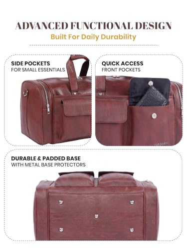 Image of Fur Jaden Weekender Premium Duffle Bag for Travel for Men and Women Made of Faux Leather with Attachable Shoulder Strap Cabin Holiday Bag (Urban Rust)