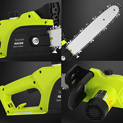 8 Amp Electric Corded Chainsaw - High Power Handheld Tree Pruner Trimmer Electrical Saw w/ 10ft Cord, 12 Inch Alloy Steel Cutting Blade, Oil Container- SereneLife PSLTLL1516, Black