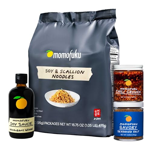 Momofuku Original Starter Pack by David Chang, Contains Original Chili Crunch, Soy and Scallion Ramen, Soy Sauce, and Savory Salt, Chef Made for Cooking, Asian Snacks