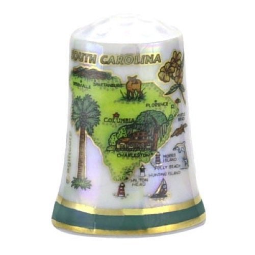 South Carolina State Map Pearl Souvenir Collectible Thimble agc