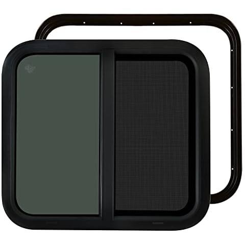 Aucuda RV Window 24"×22" Camper Windows Replacement with Trim Kit and Screen, Ultra Thick Cargo Trailer Window for 1-3/4" Teardrop Trailer Wall RV Door Window with Shade Glass for Summer DOT Certified Cover