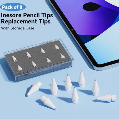 Image of Inesore Replacement Tips for Apple Pencil Pro /1st /2nd /USB-C (8 Pack) | Multiple Mixed Tip Styles; Anti-scratch Round Tips; Metal Tips; for Apple Pencil All Generations; Comes with Storage Case