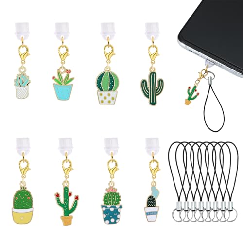 WEWAYSMILE 8 Stück Kaktus Staubschutzstecker USB-C-Staubschutzstecker Typ C Niedliche Handyanhänger Mit Anhängern für Die Meisten Typ-C-Handys