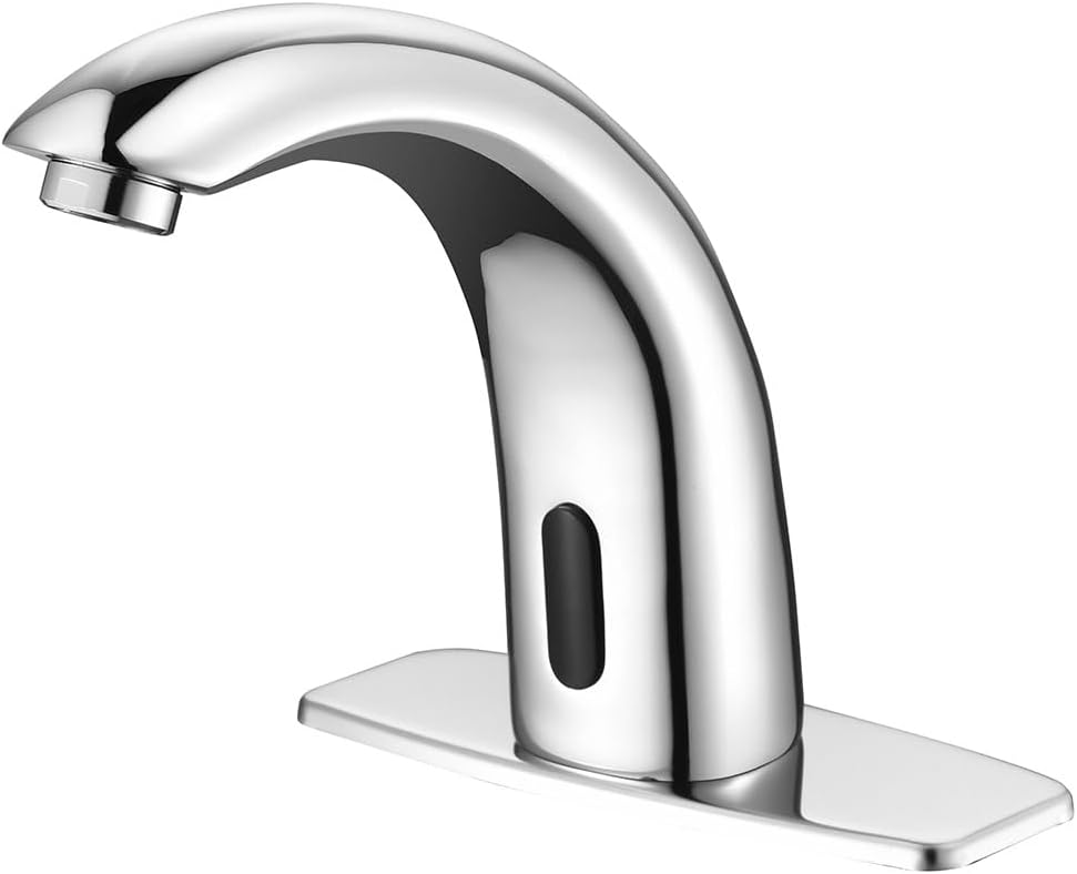 Touchless Bathroom Faucet - Automatic Bathroom Faucet with Hole Cover and Temperature Mixer, Hands-Free Basin Commercial Sensor Faucet (Chrome)