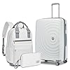 LARVENDER Luggage Sets 3 Piece, 20in Carry On Luggage, PP Hardshell Suitcase Set, Expandable Luggage with Spinner Wheels, Carry On Suitcase With Travel Backpack for Men Women(WHITE/20/BP/TB)