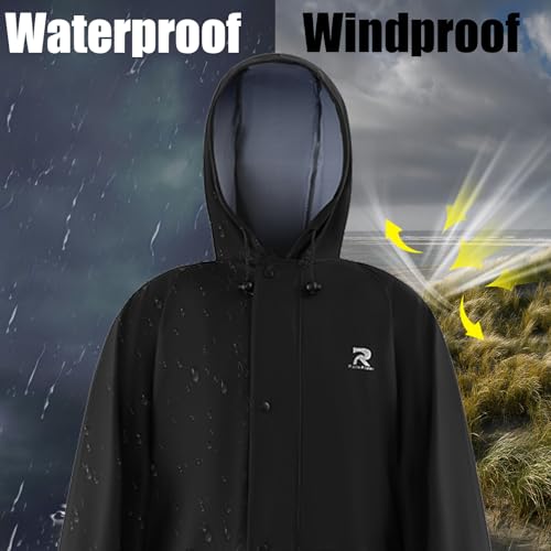 RainRider Rain Suits for Men Women Waterproof One Piece Rain Jacket & Pant Workwear Coverall(Black, L)