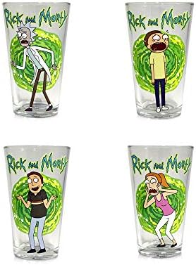 JUST FUNKY Rick and Morty Multi-Character Pint Glasses Set of 4 | 16 Oz Shot Glass | Rick And Morty Official Drinking Glasses | Home Deco | Anime | RM Glasses