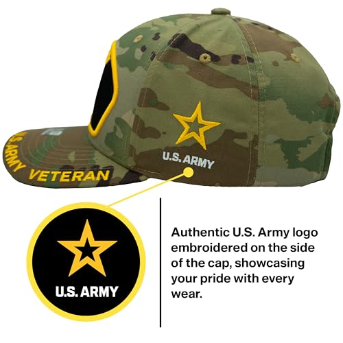 Image of US Army Veteran Hat for Men Official Licensed Military Veterans Embroidered Patch Design Army Seal Adjustable Baseball Cap