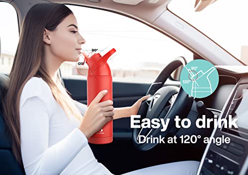 Encool Insulated Stainless Steel Water Bottle With Straw And Carry Loop, Double Wall Cold For 36 Hours, Tritan Leak Proof Lid For Sports, Travel, 24 Oz, Red Rose #TOP5