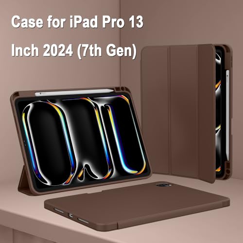 Image of ZryXal New iPad Pro 13 Inch Case (M5) 2025 / (M4) 2024 with Pencil Holder, Smart iPad Case [Support Pencil Pro and Pencil (USB-C)], Support Touch ID and Auto Wake /Sleep (New Chocolate)