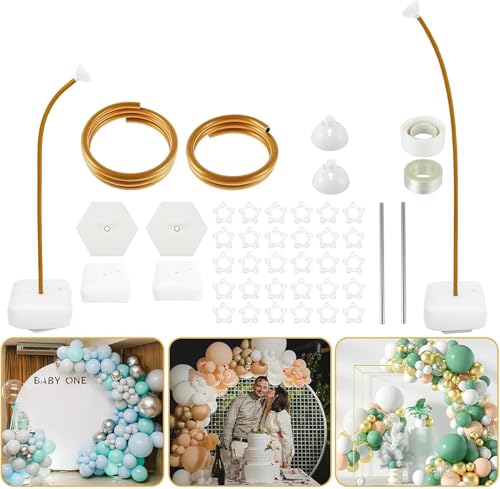 Homarket Arch Stand with Base - 2.5m Balloon Arch Kit with Bendable Tubes Floor Gold Balloon Arch Frame Backdrop Balloon Column Arch Frame for Weddings Baby Showers Birthdays