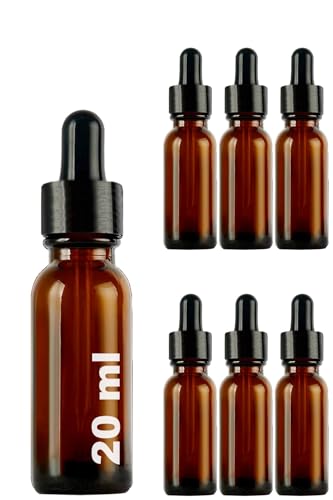 20 ml Metal Kapaklı Damlalık Dropper Şişesi Serum 20 cc Cam Şişe 6 Adet (Siyah Kapak, Amber/Kahverengi)