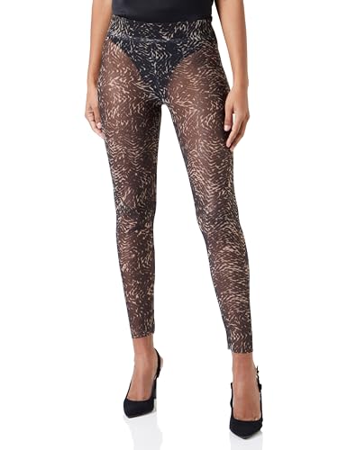 Leggings de malla beige para mujer con estampado de corte ajustado y cintura elástica