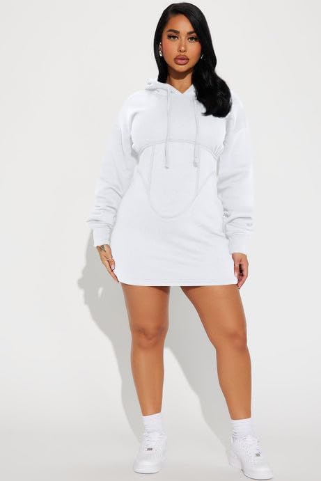 BEAGIMEG Women's Long Sleeves High Neckline Hooded Solid Stretch Casual Mini Sweatshirt Dress - Image 3