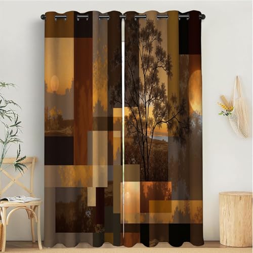 MULERN Cortinas Termicas, Aislantes Frio Cortinas Opacas, Dormitorio 2 Piezas 140An x 260Al cm Arte Abstracto Cortina con Ojales, Cortina Plantas Rectángulo Tierra Colorida para Salon/Comedor