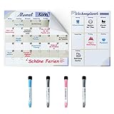 Planungstafeln, Kühlschrank Whiteboard Kalender Set, Monatsplaner Wochenplaner Memo, Abwischbar Selbstklebend Whiteboard, To-do Tafel, Familienplan Organisation für Büro/Familie/Kinder-auf Deutsch