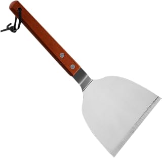 Angoily Wood Handle Stainless Steel Spatula Turner for Home Kitchen Cooking Ergonomic Comfortable Grip Hanging Design for Easy Storage for Steak Pancakes Griddle and Grill Use