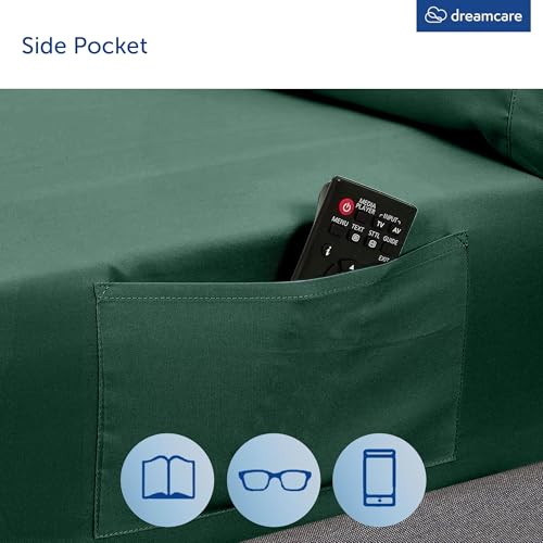 Image of DREAMCARE California King Sheet Sets - 4 pcs Breathable Cooling Sheets - up to 15 inch Deep California King Sheets with Side Pockets - Extra Soft 100% Brushed Hypoallergenic Hotel Luxury - Emerald Green