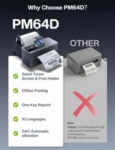 Image of Phomemo PM64D 4x6 Thermal Label Printer, Touch Screen, Bluetooth & USB