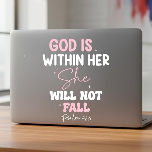 Image of Christian Car Decal God is Within Her She Will Not Fall Sticker - Psalm 46:5 Bible Verse Vinyl Decal, Inspirational Scripture Bumper Sticker, Faith Gift for Christian Women Daughter Mom