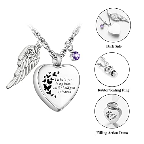 XIUDA Heart Cremation Jewelry for Ashes Urn Necklace with Birthstones Ash Necklace Memorial Cremation Necklaces for Women-I'll Hold You in My Heart Until I Hold You in Heaven4