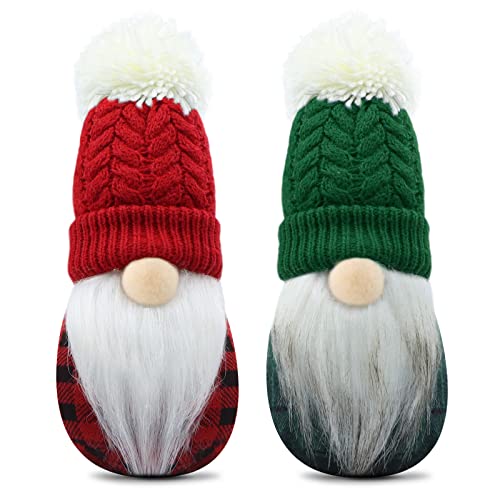 Godeufe 2 Stück Weihnachten Wichtel Gonk Plüsch Nordisch Gestufte Tablett Dekorationen für Zuhause Winter Handgefertigt Gestrickt Büffel Plaid Elf Tomte Bauernhaus Urlaub Party Figuren Ornamente Cover