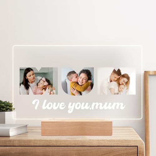 Personalised Photo Frame, Personalised Picture Frame with Night Light, Custom Picture Frames, Personalised Christmas Birthday Gifts for Mum, Baby, Kid