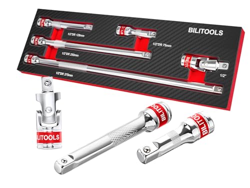 BILITOOLS 5Pcs Socket Extension Set 1/2 Drive Universal Joint 3-15in