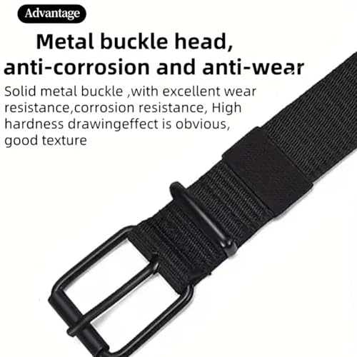 Men's Nylon Jeans Web Belts,Classic Ratchet Waistband,Stretchy Causal Belts with Black Metal Buckle3