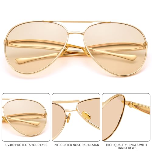 Retro Aviator Sunglasses for Women Men - Oversized 70s Vintage Trendy Gold Metal Avaitors Sun Glasses4