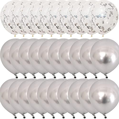 Vicor Silver Balloon,15 Pieces Metallic Silver Latex Balloons,12 inch Silver Confetti Balloons for Birthday Wedding Baby Shower Party Decoration