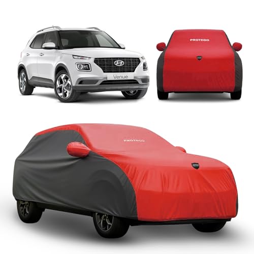 Image of PROTEGO Prime Series India's 1st Anti-Tear Car Cover for Hyundai Venue | Heavy Duty, Custom Fit, All Weather Protection | 100% Waterproof, Windproof & Hail Resistant | 2 Year Warranty | Red + Black