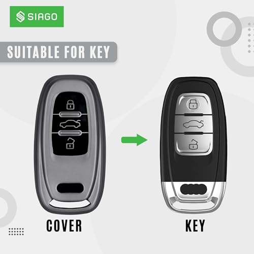 Image of SIAGO TPU Key Cover and Round Key Chain Compatible with Audi A4, A6, A8L, Q5, A5, A7, A8, S5, S7 3 Button Flip Key (Grey)