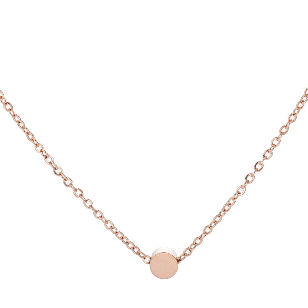 Stainless Steel Sliding Classical Plain Tiny Dot Heart Long Bar Triangle Heart Collar Chain Necklace (Rose Gold Dot)
