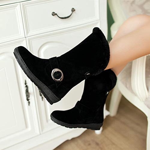 MIOKE Women's Winter Fur Snow Boots Mid Wide Calf Waterproof Suede Buckle Slip On Platform Warm Cotton Boot4