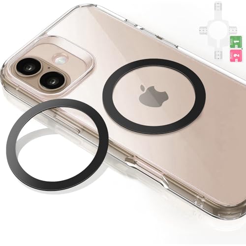 2 Stück Metallring Aufkleber für MagSafe Ring Magnet Kompatibel mit MagSafe Wireless Charger/Autohalterung für iPhone/Samsung/Android Phone Cases Metallringe (ohne Magnet) (Schwarz*2)