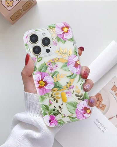 Coque iPhone 16 Pro Max MagSafe fleurie rose et dorée par SCORPIFY - 3