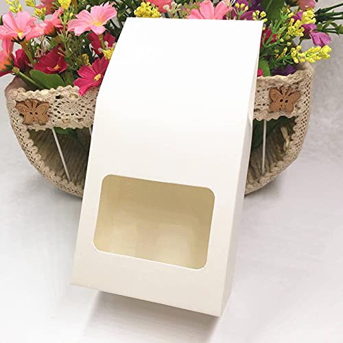 NC MCART 50 Bag White and Brown Bread Box with Heart-Shaped Window, Gift Packaging Container for Pastries, Biscuits, Small Cakes, Pies, Cupcakes, Donuts, Etc. (4 X 4 X 2.5 Inches)