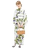 [SOUBIEN] ソウビエン 浴衣 2点 セット (浴衣/半幅帯) レディース 花 爽やか クール フリーサイズ 葡萄唐草・ベージュ×白