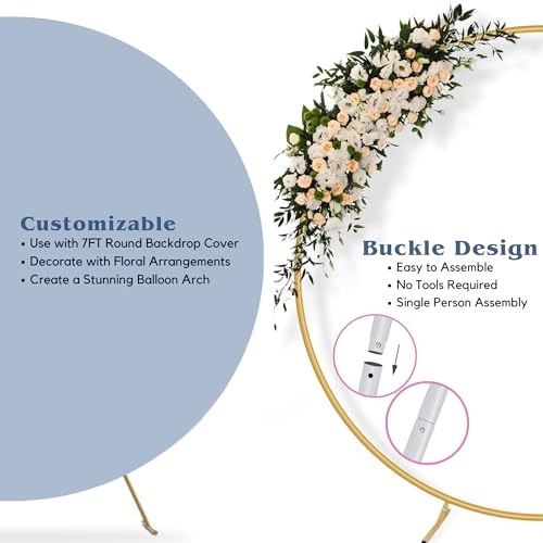Image of 7.2 Ft Round Balloon Arch Stand White Backdrop Frame for Wedding, Birthday, Baby Shower, Graduation, Party Decoration-Heavy Duty Steel with Carry Bag-JC HUMMINGBIRD