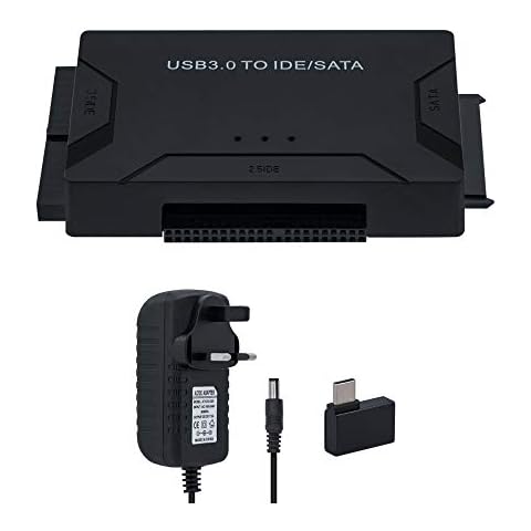 Mcbazel USB 3.0 to IDE/SATA Converter Hard Drive Adapter External Kit for 2.5"/3.5" SATA/SSD HDD Hard Drive Compatible with PC - UK Plug Cover