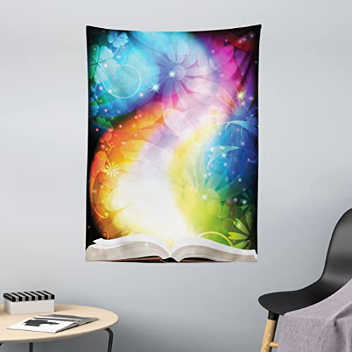 ABAKUHAUS Magisch Wandteppich, Märchenbuch Regenbogen, aus Weiches Mikrofaser Stoff Waschbar Klarer Digitaldruck, 110 x 150 cm, Mehrfarbig