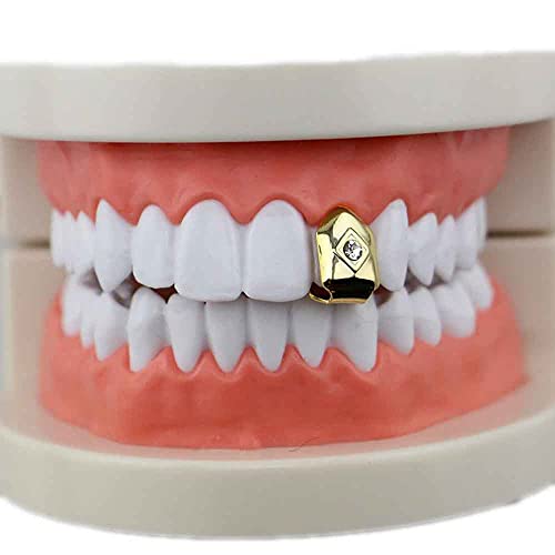 Psivika 2Pc Gold Plated Big Diamond Single Grillz Cap For Your Teeth Grillz Men Women Hip Hop Jewelry Gift (Rose Gold) #TOP1