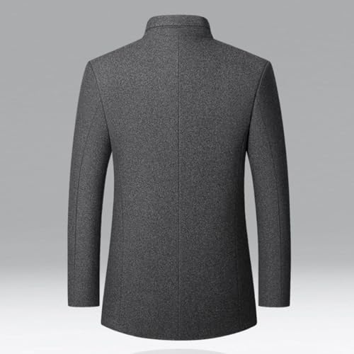 Image of Men's Wool Trench Jacket & Coat Warm Quilted Single Breasted Band Collar Long Sleeve Winter Button Fit Slim Peacoat