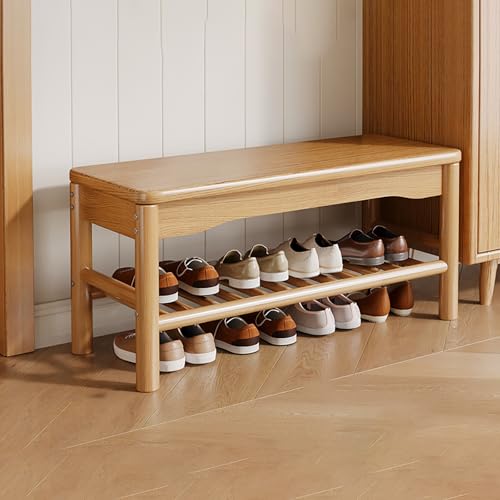 IYUESQ Zapatero Moderno de Madera de un Solo Nivel con Asiento para pasillos y entradas. (Madera Original, 80 x 30 x 40 cm)