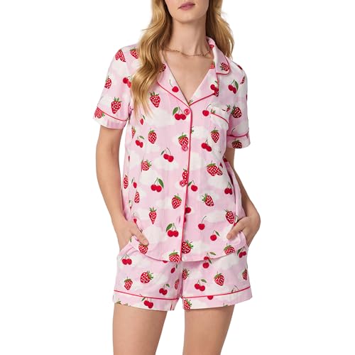 Image of Bed Head PJs Womens Matching Pajamas - Soft Organic Short Sleeve Button Down PJ Shirt & Shorts Set - Sleepwear & Loungewear