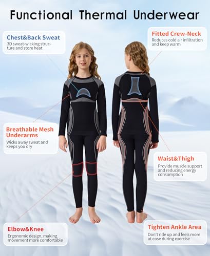 beautyin Seamless Thermal Underwear for Kids Athletic Long Base Layer Girls Boys Top Bottom Set with Thumbhole3