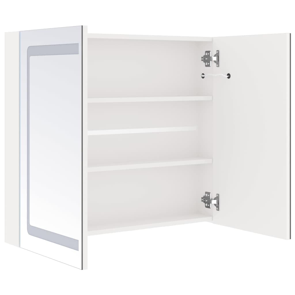 Armario con Espejo de Tocador LED, Mueble de Pared con Luz Incorporada y 3 Estantes, Gabinete de Baño Moderno en Tablero MDF con Acabado Melamínico,