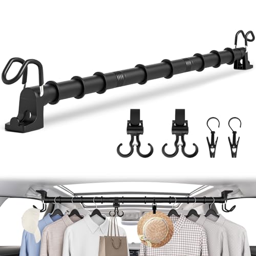 Heavy Duty Car Clothes Hanger Bar 30-64 inches, 4Pcs Additional Accessories,...